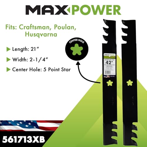 MaxPower 561713XB blades fit 42-inch Craftsman, Husqvarna rider mowers for versatile cuts