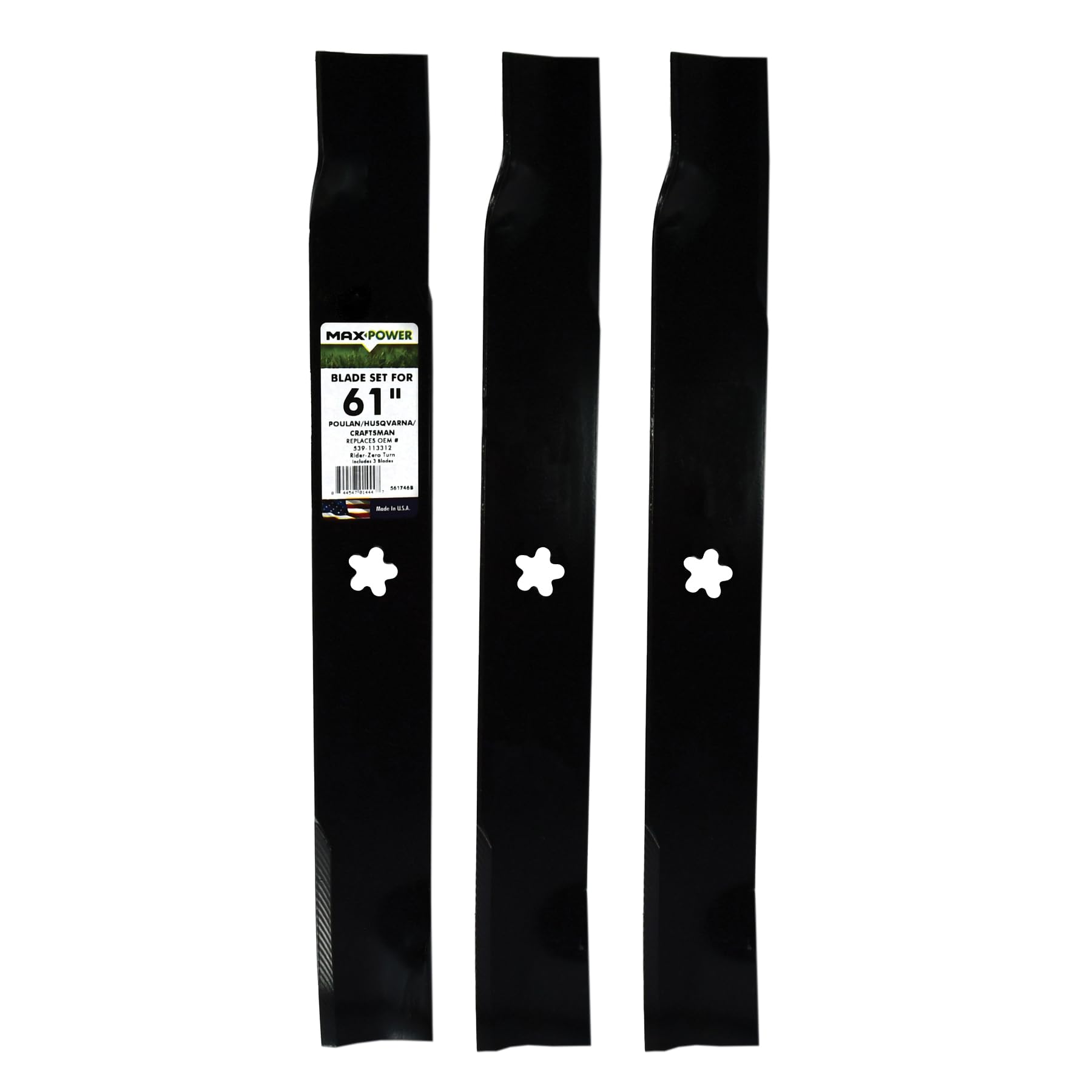 MaxPower 561746B three-blade set for 61-inch mowers delivers a clean cut.