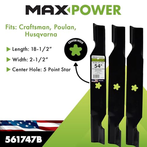 MaxPower 561747B five-point star center hole ensures secure blade mounting.