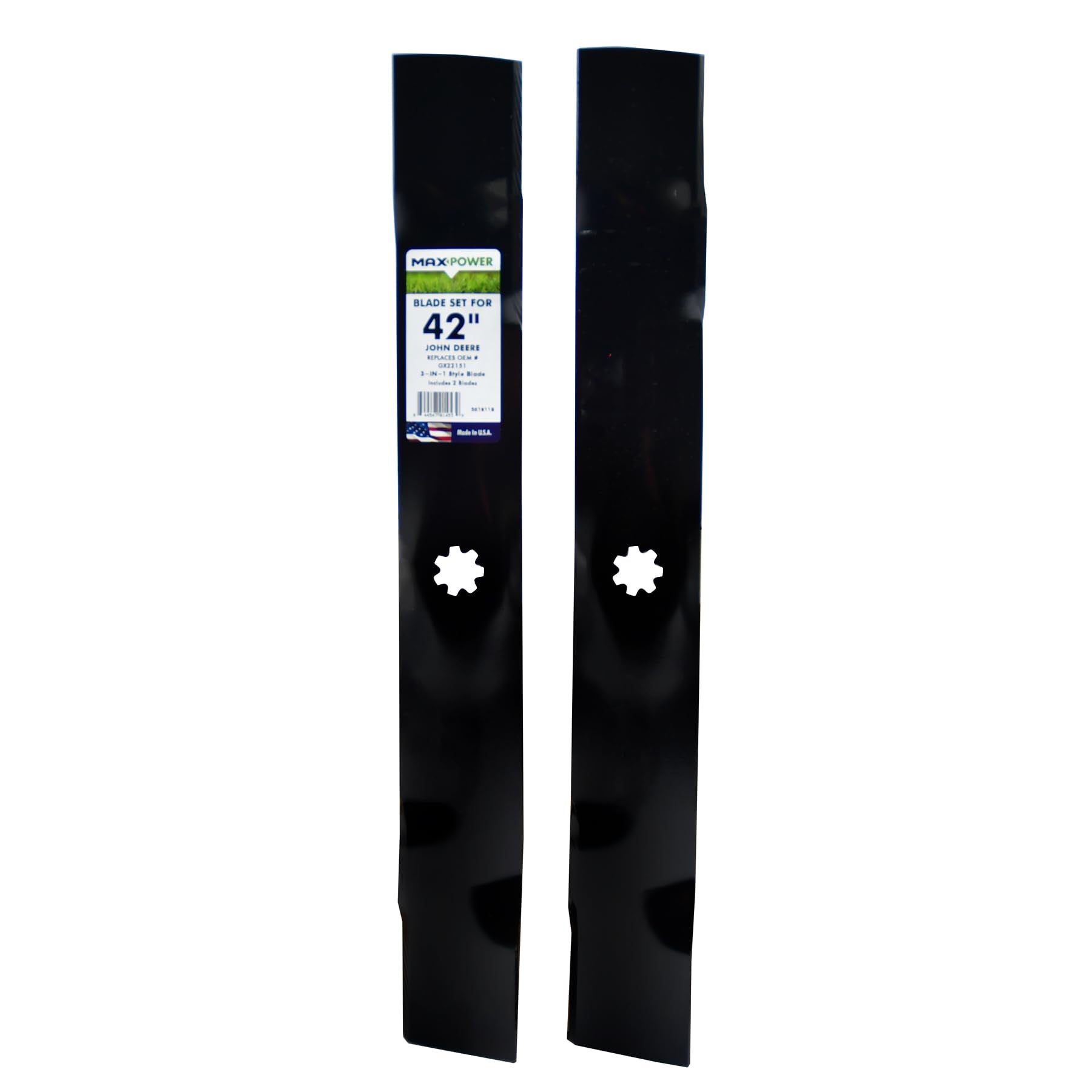 Maxpower 561811B two-blade set for 42-inch mowers improves cutting efficiency