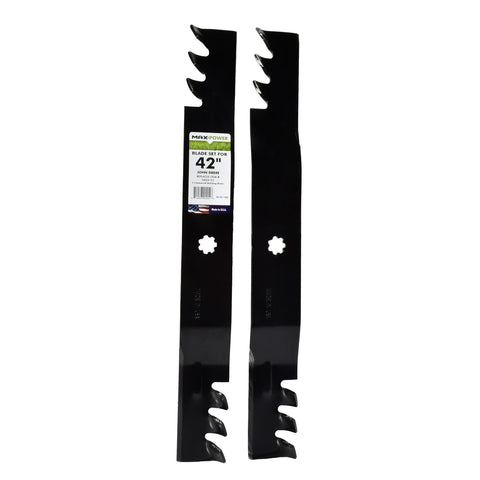 MaxPower 561811XB mulching blades for 42 in John Deere mowers, efficient mulch distribution.