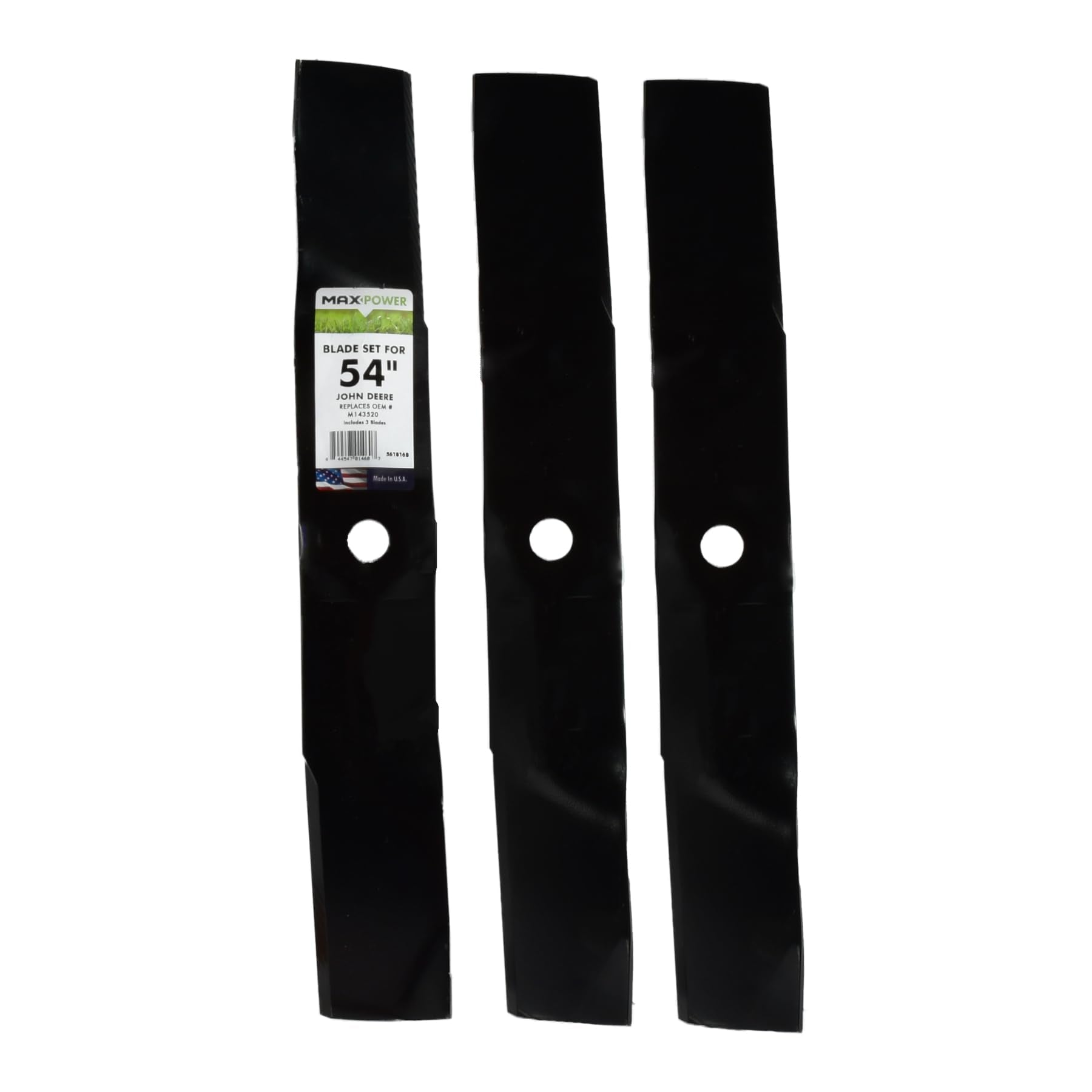 MaxPower 561816B three-blade set for 54-inch John Deere mowers delivering clean cuts