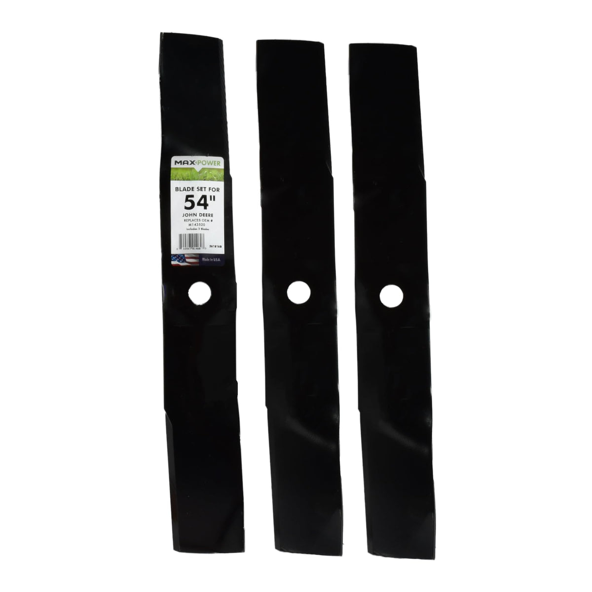 MaxPower 561816B three-blade set for 54-inch John Deere mowers delivering clean cuts