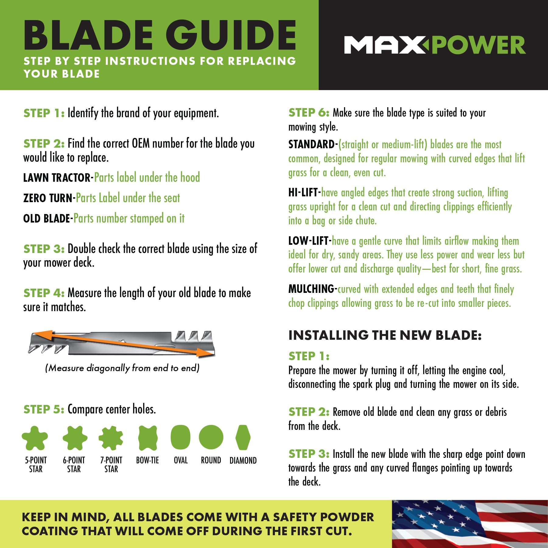 MaxPower 2-1/2 inch blade width for balanced deck performance