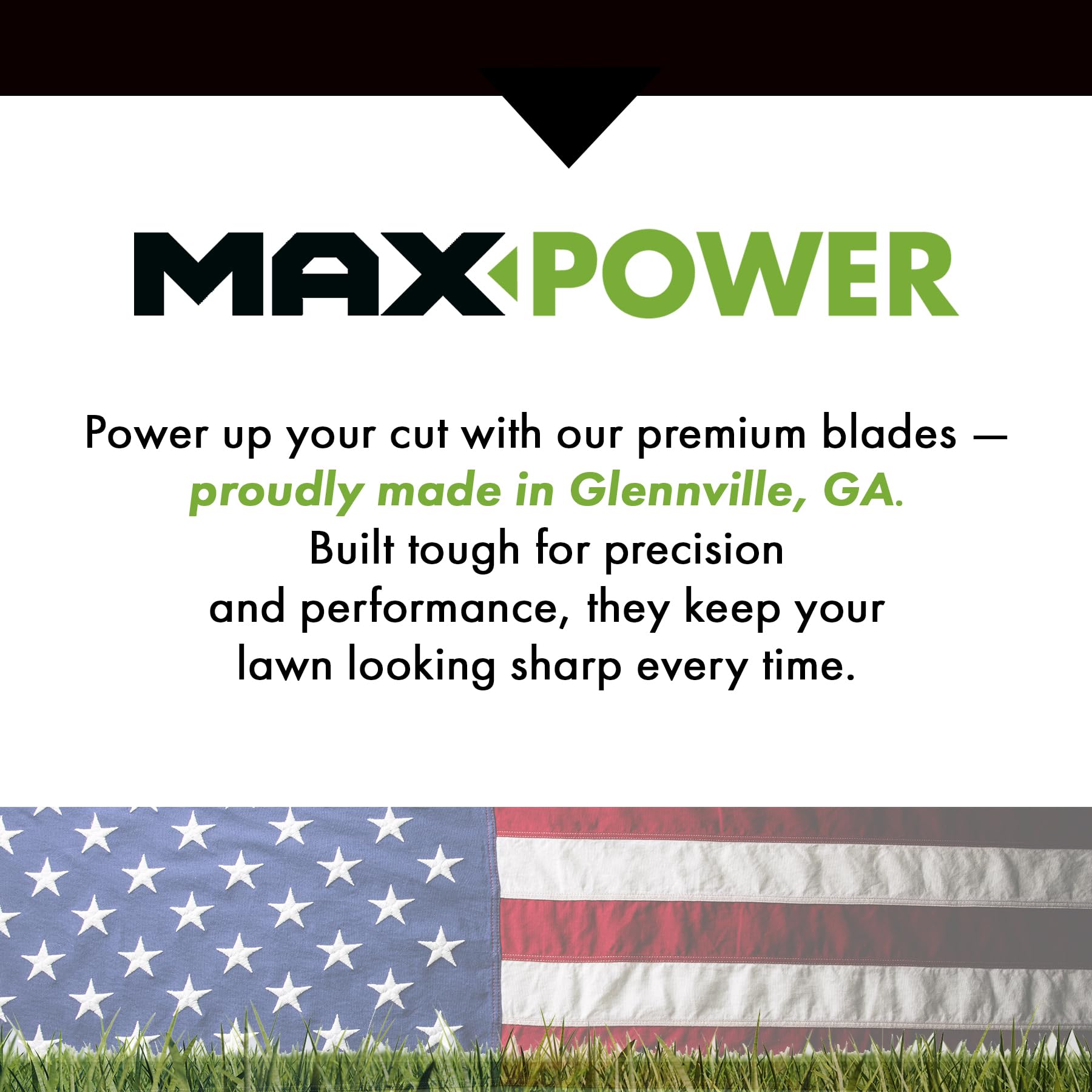 MaxPower mulching blade designed for bow-tie hole pattern for secure mounting.
