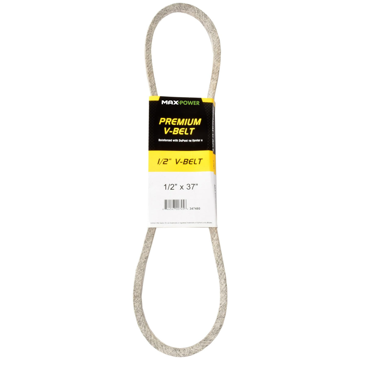 MaxPower half-inch by 37-inch Kevlar belt in front view for heavy-duty outdoor use