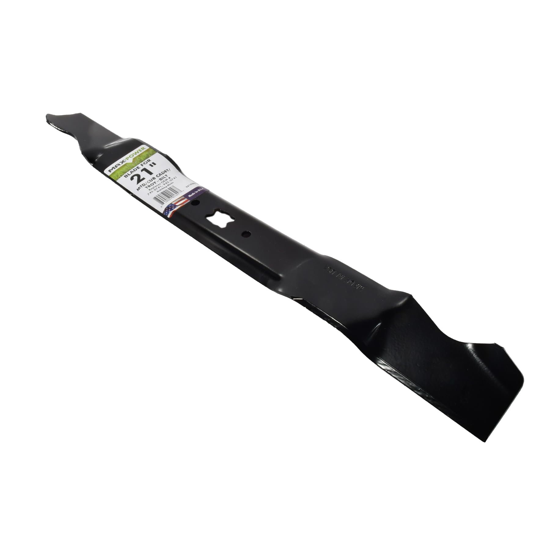 MaxPower mulching blade fits many 21-inch mowers for efficient clippings control.