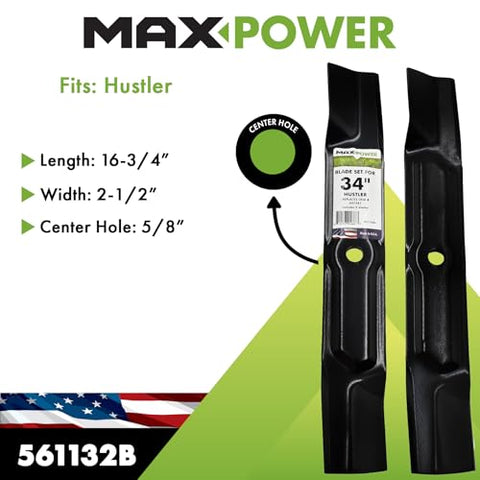 Pair of MaxPower blades replacement for Hustler 34-inch mowers
