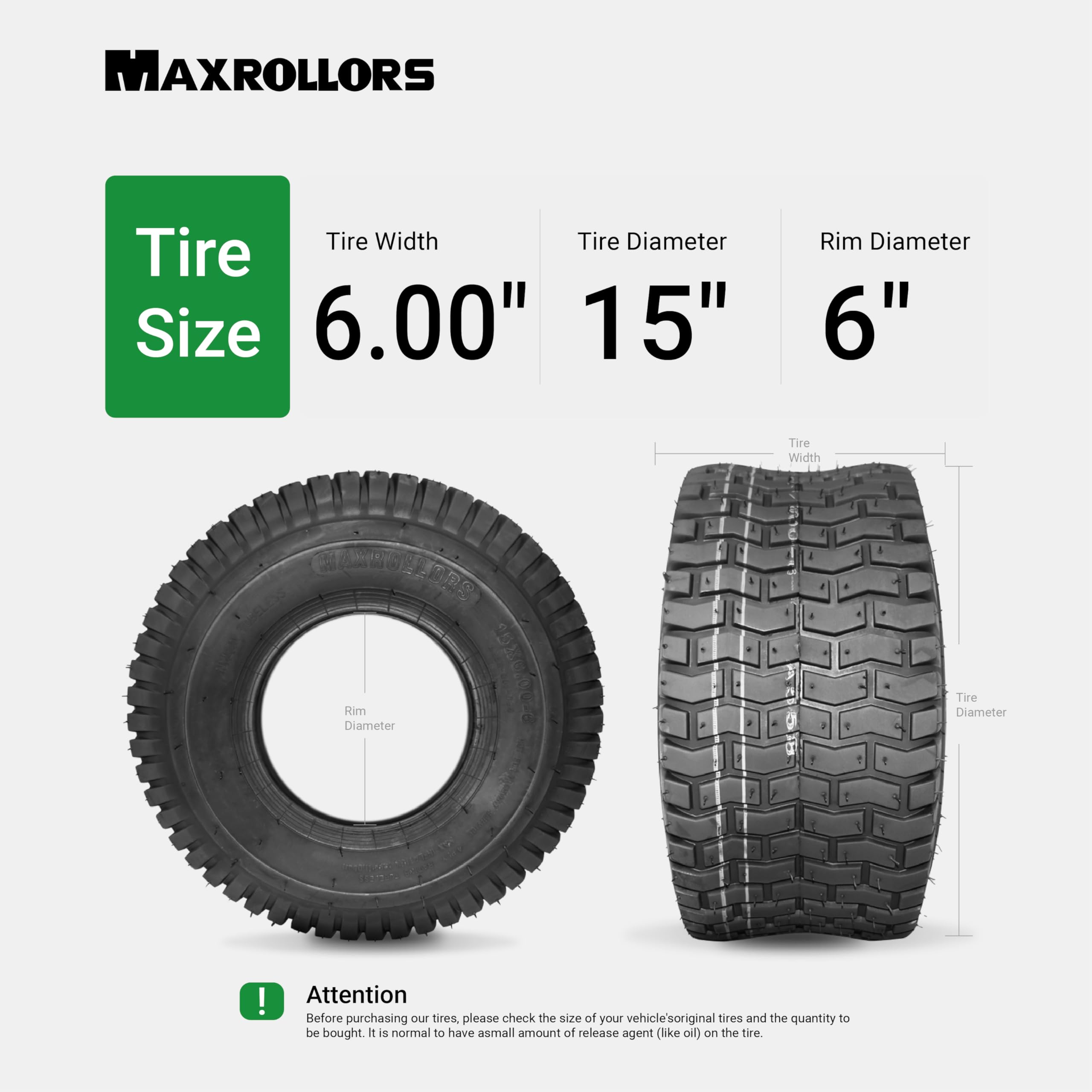 Close-up of MAXROLLORS Turf-V tread showing turf-friendly grip