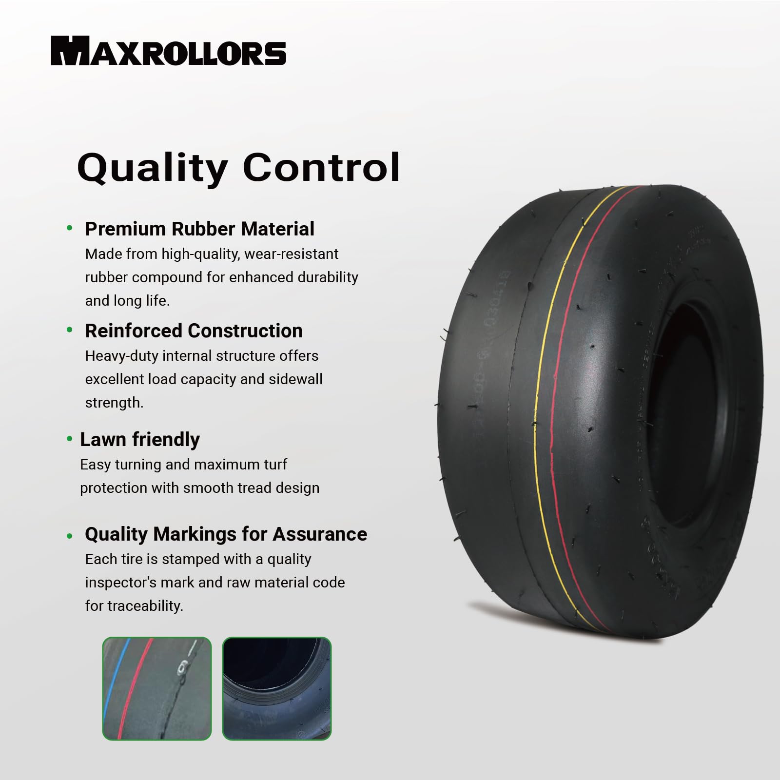 MAXROLLORS 2-pack tubeless tires ready for easy mower replacement