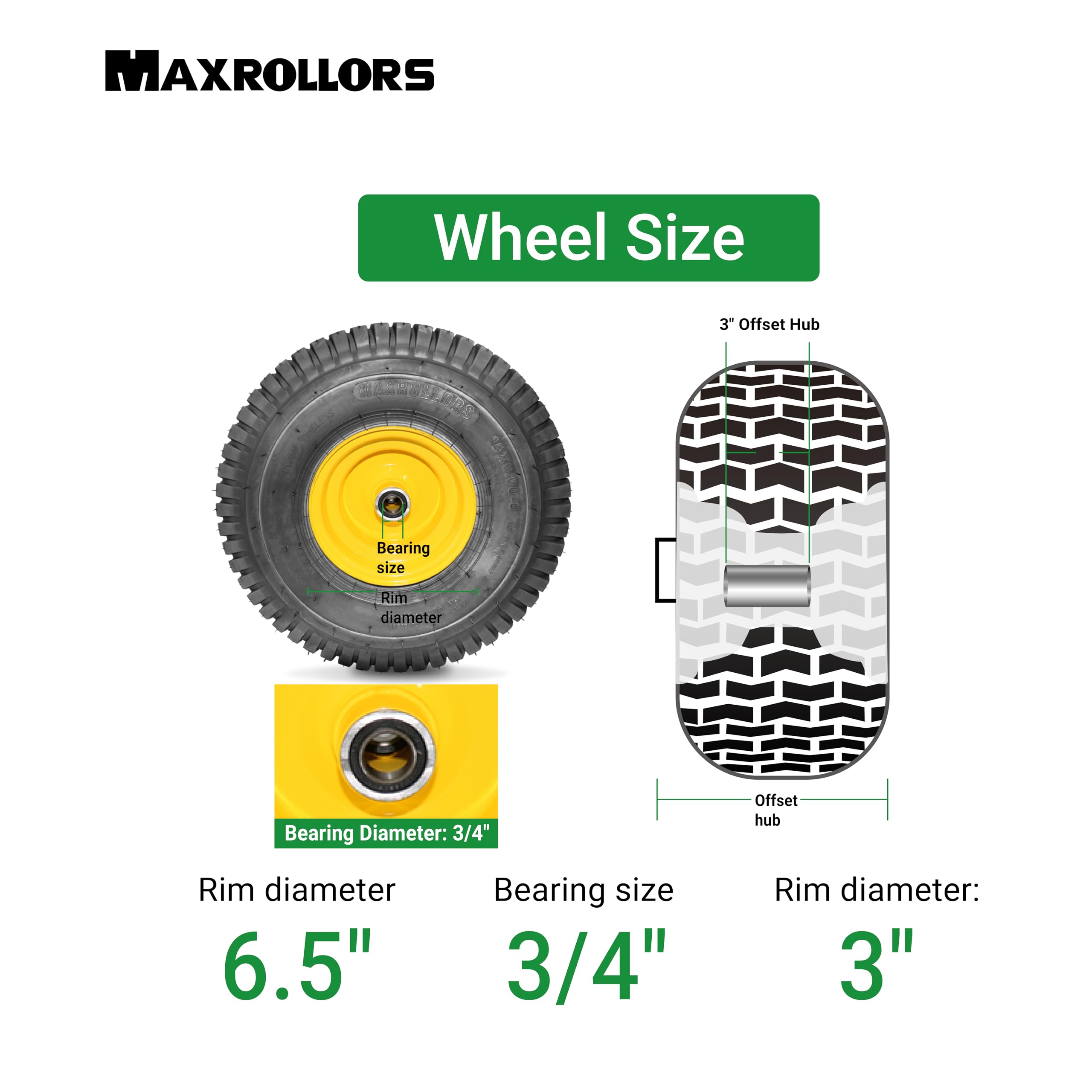 MAXROLLORS 3/4 inch bearings enable smooth rotation during mowing tasks.