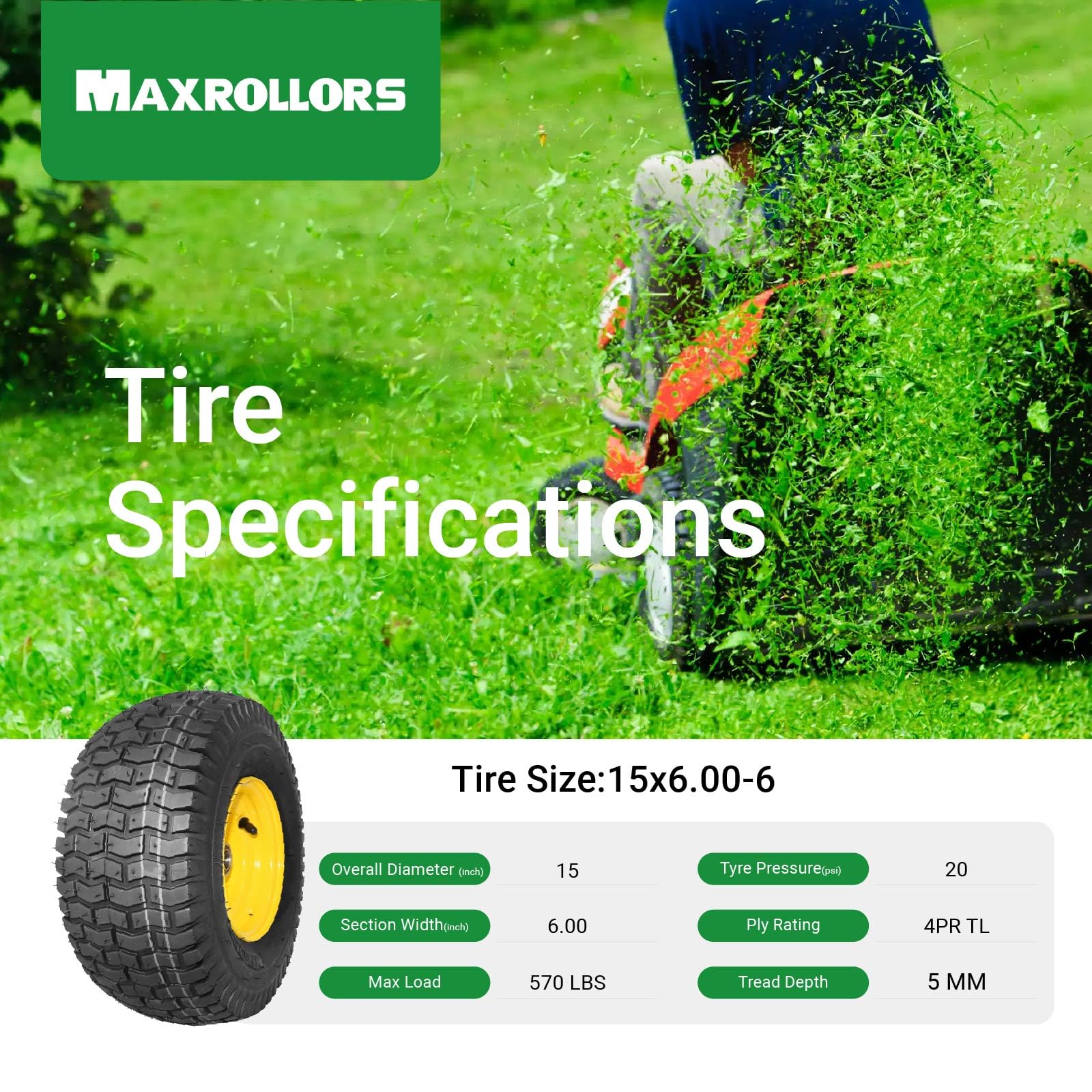 MAXROLLORS 4-ply turf-safe design resists wear and turf damage.
