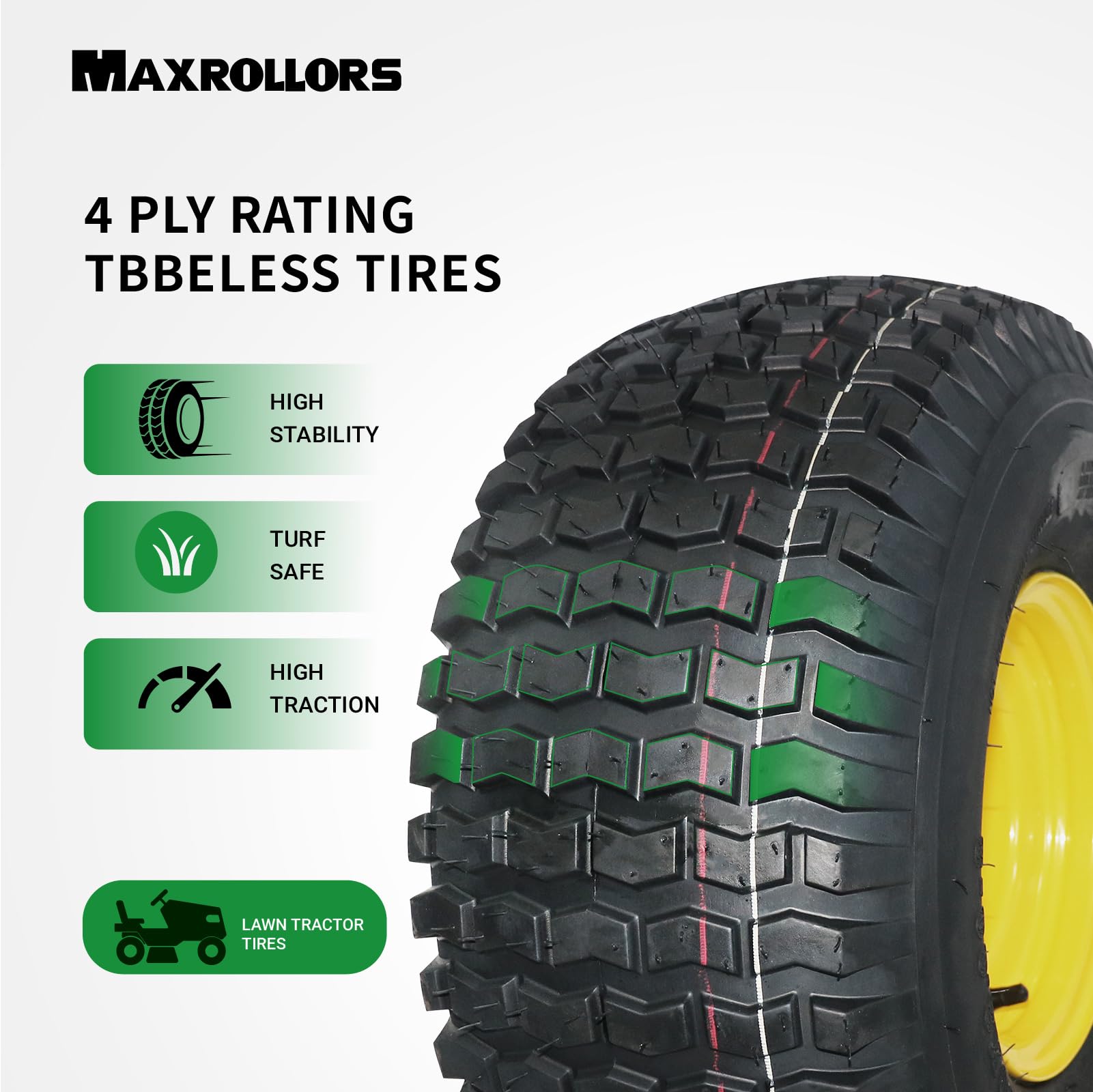 MAXROLLORS universal compatibility fits 20x8-8 tires for riding mowers and lawn tractors.