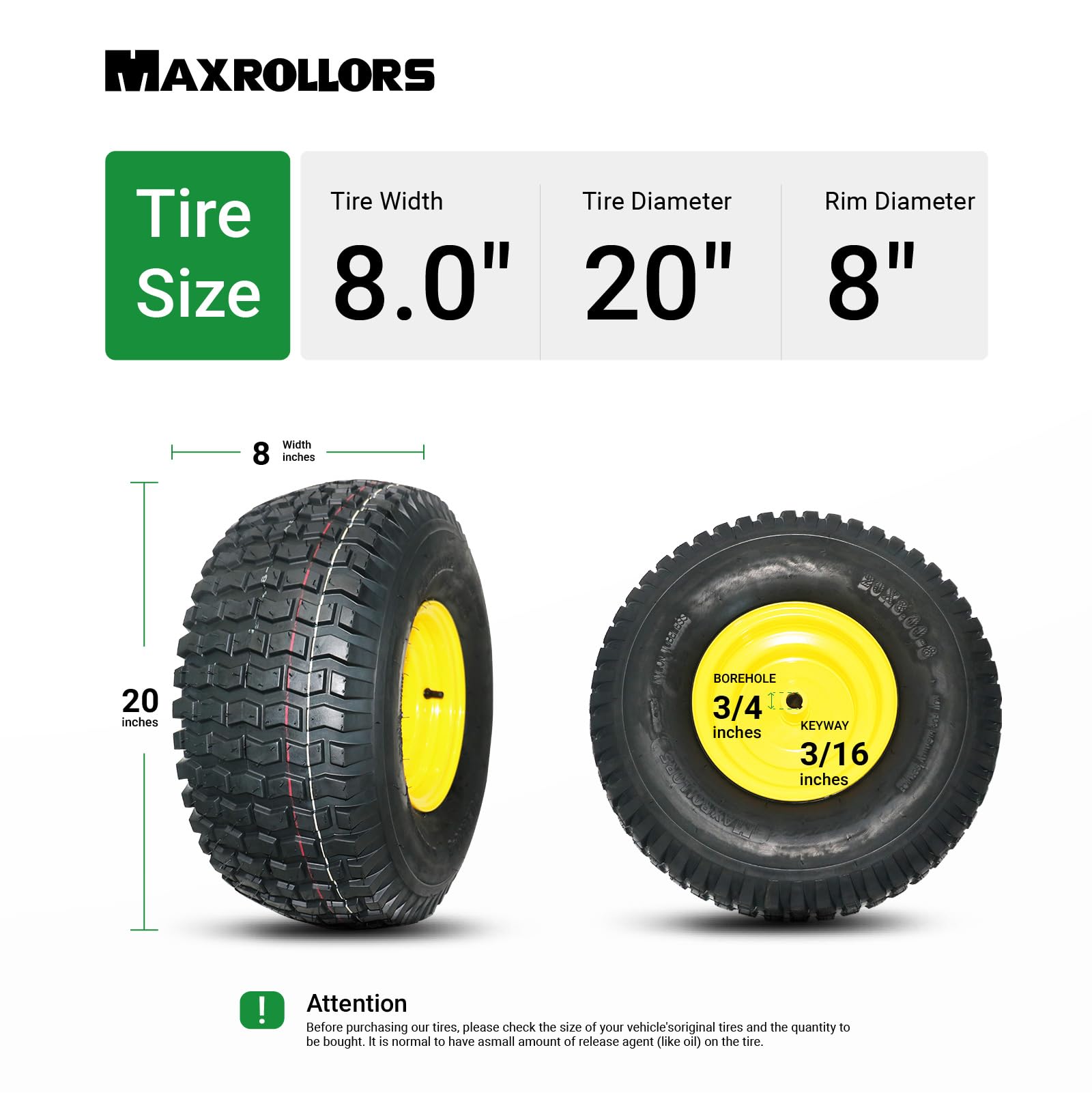 MAXROLLORS turf-safe 4-ply tubeless design resists wear and cracking for longer mowing seasons.