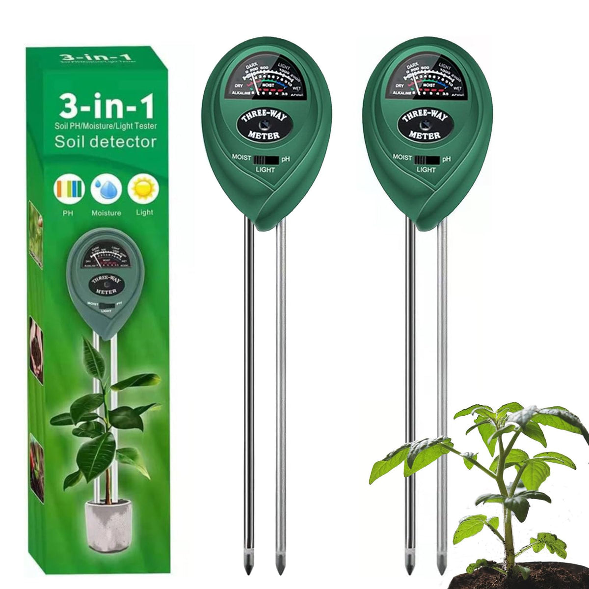 Maxsolve 3-in-1 soil tester checks moisture for healthy indoor plants.