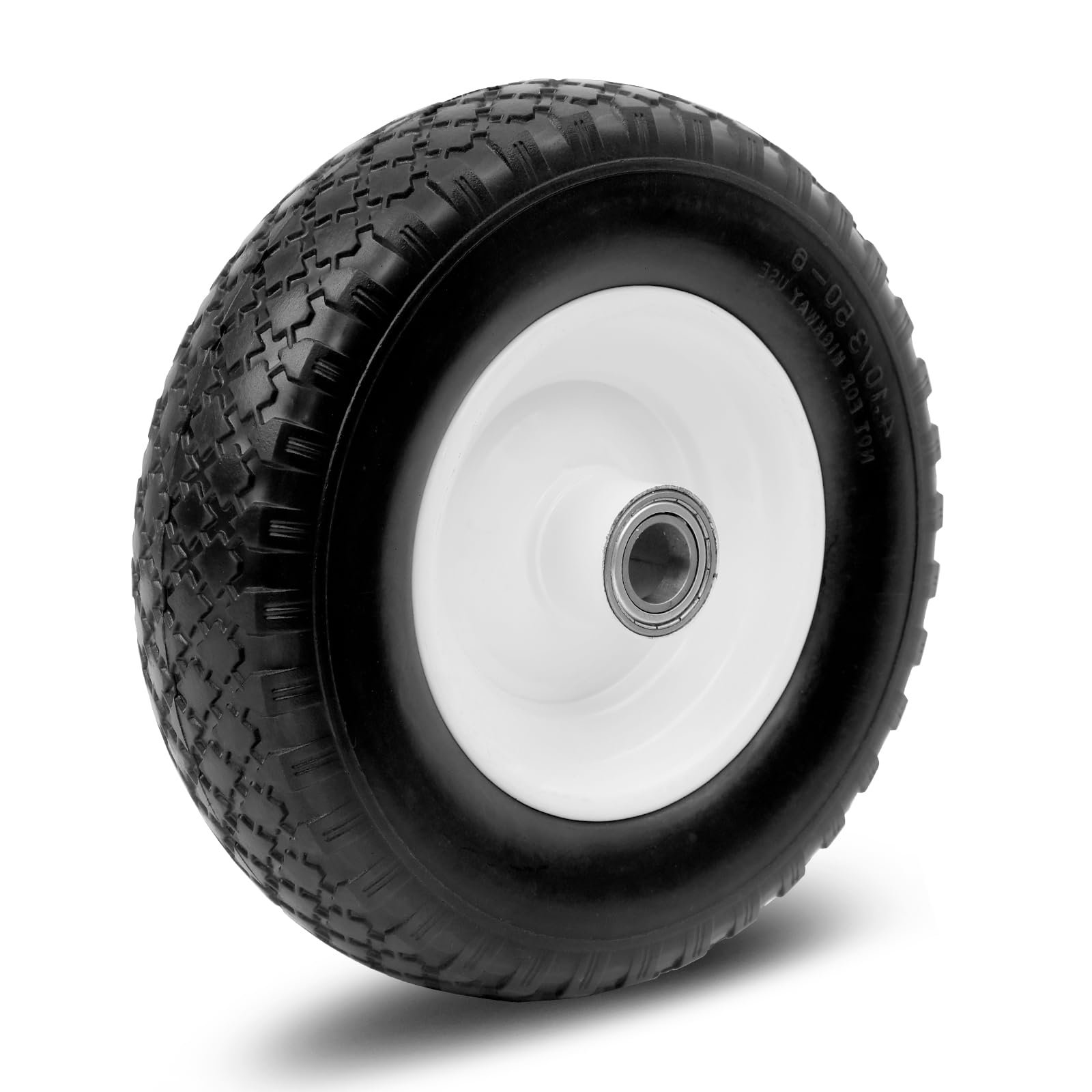 MAXXHAUL 50924 flat-free PU tire with steel rim for easy replacement.