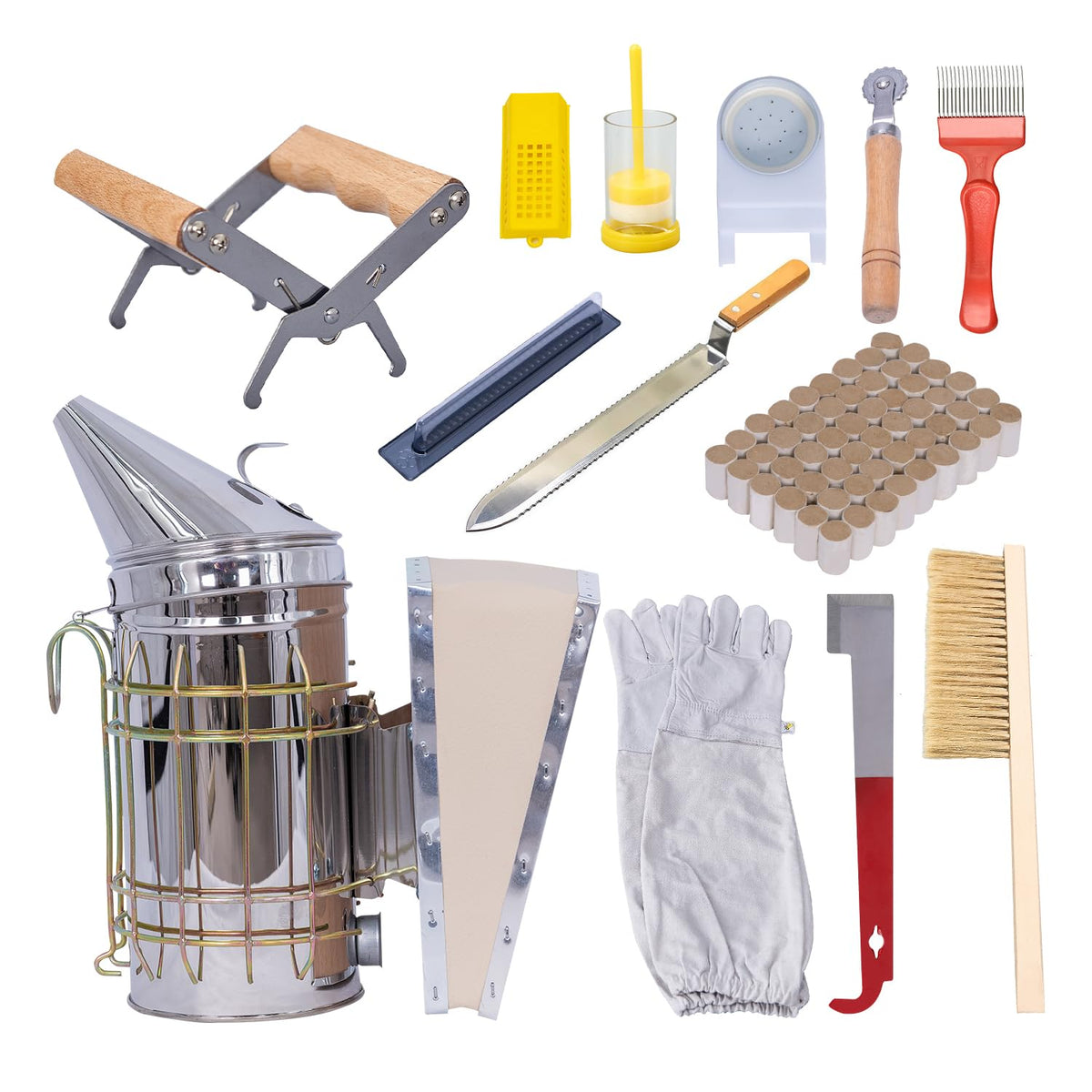MayBee 13-Piece Beekeeping Tools Set with smoker, ideal for beginners to start hive inspections