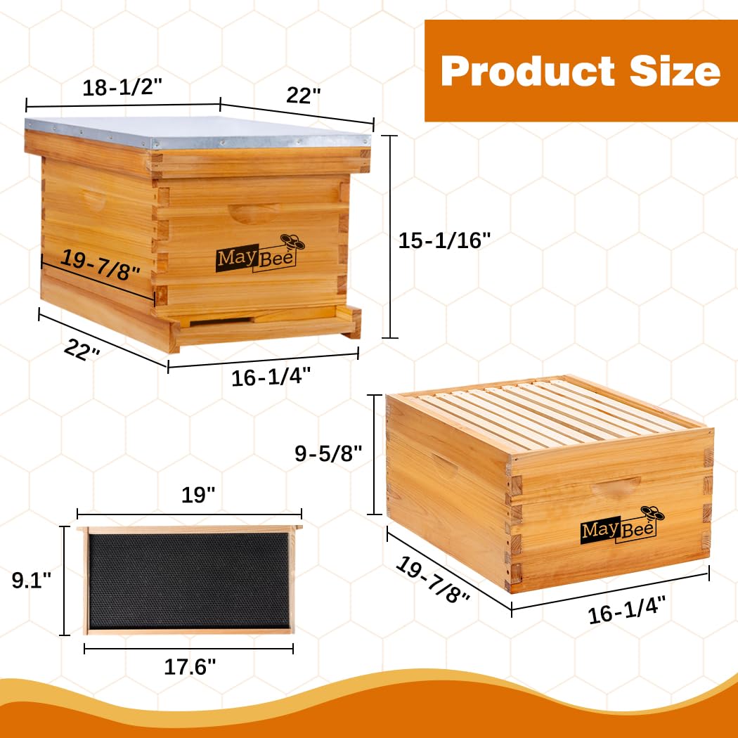 MayBee Beehive Starter Kit wood-tone design combines cedar and pine for long-lasting housing.