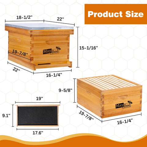 MayBee Beehive Starter Kit wood-tone design combines cedar and pine for long-lasting housing.