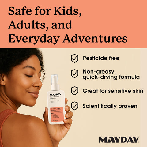 MAYDAY outdoor use scene during hiking with spray ready for protection.