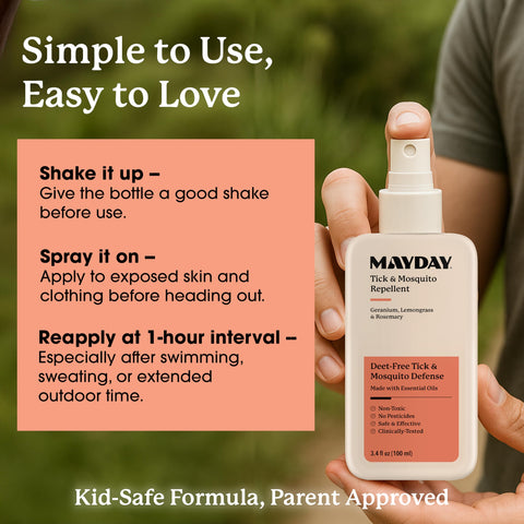 MAYDAY plant-based ingredients seal indicates natural origin and gentle protection.