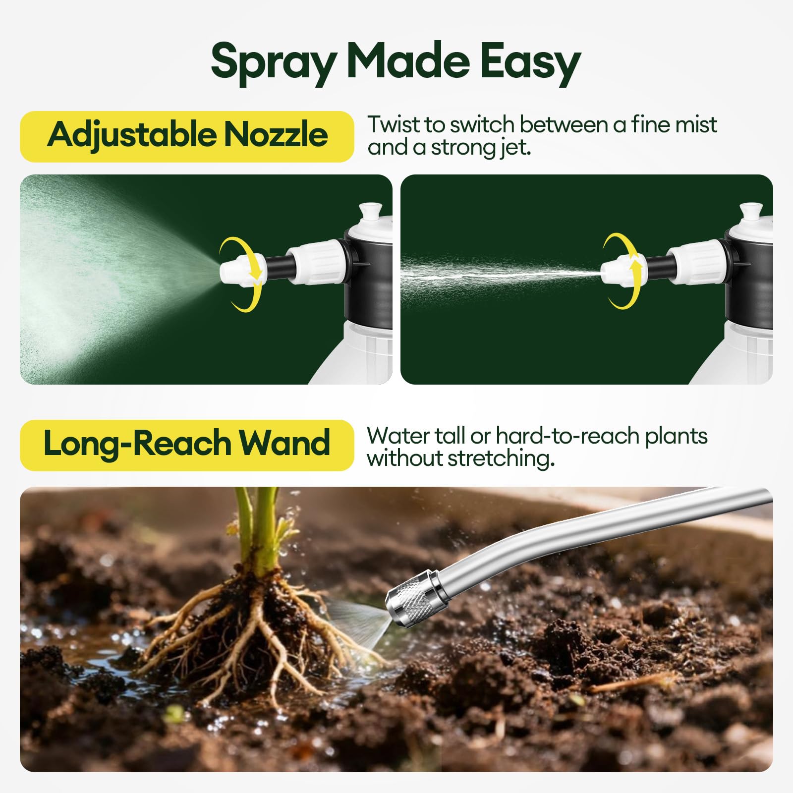 Maygrove adjustable nozzle switches from mist to jet for plants or lawns.