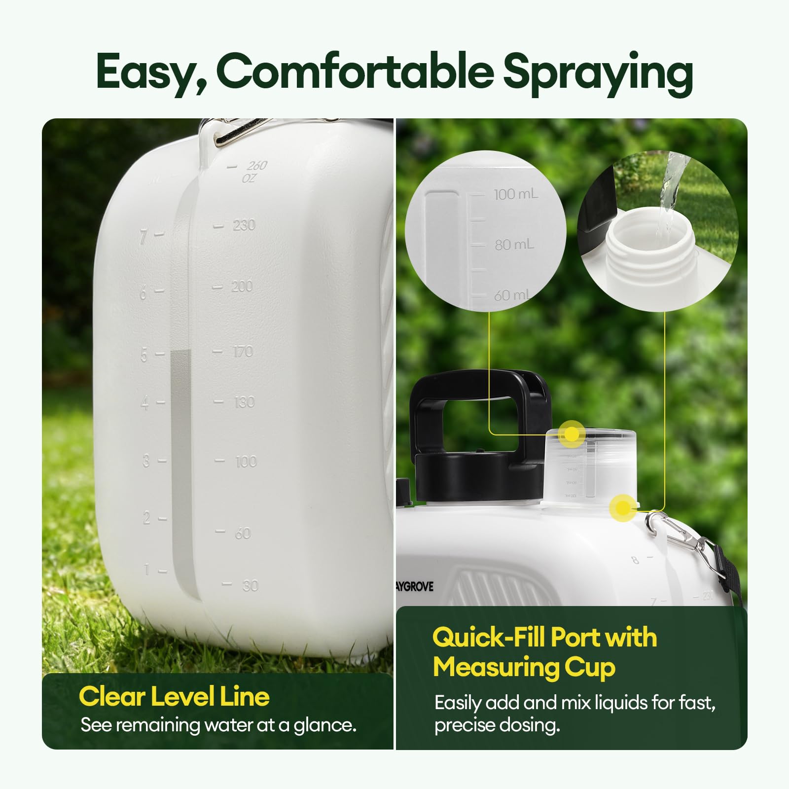 Maygrove fill-port with measuring cap for easy liquid mixing