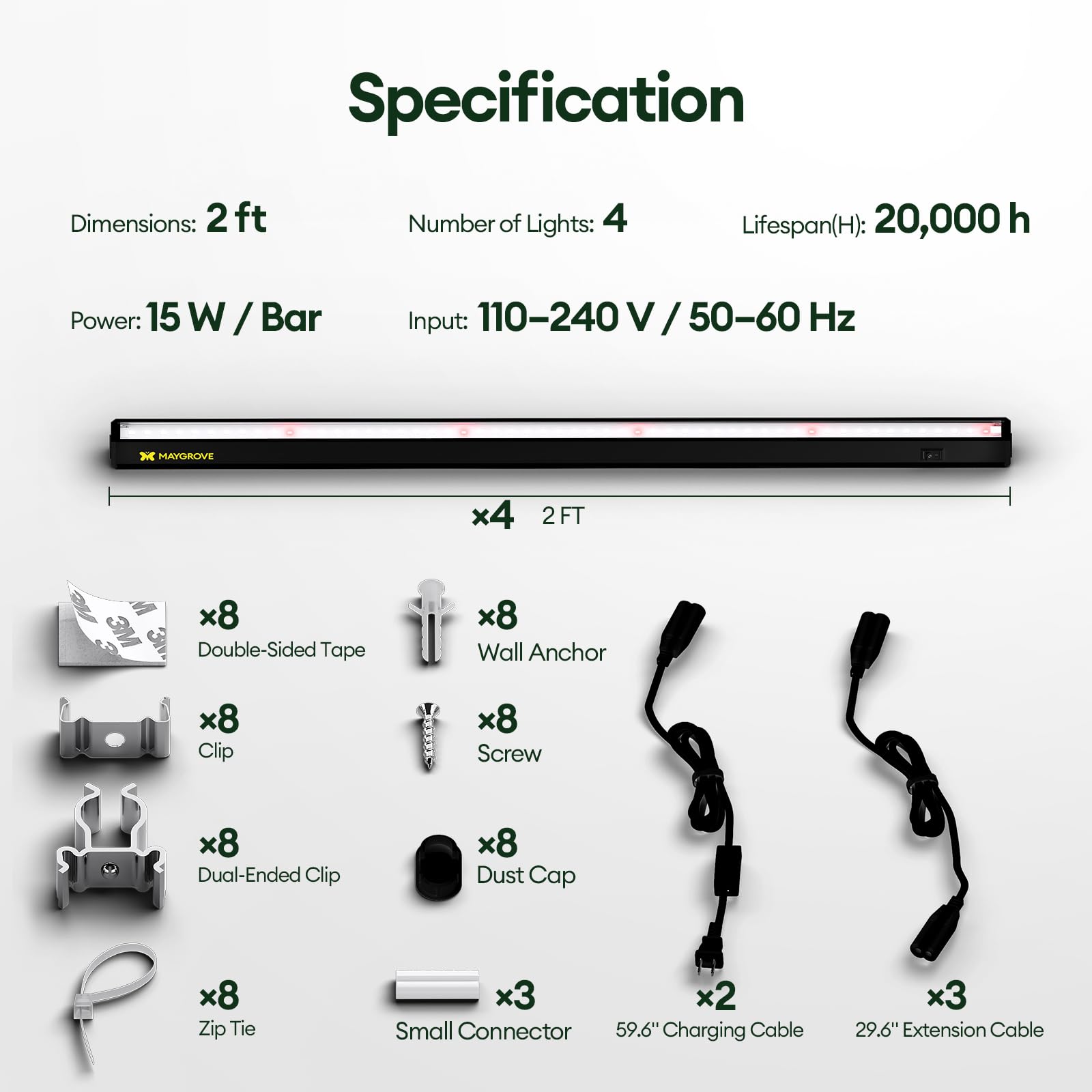 Maygrove T5 LEDs last up to 20,000 hours for reliable growing cycles.