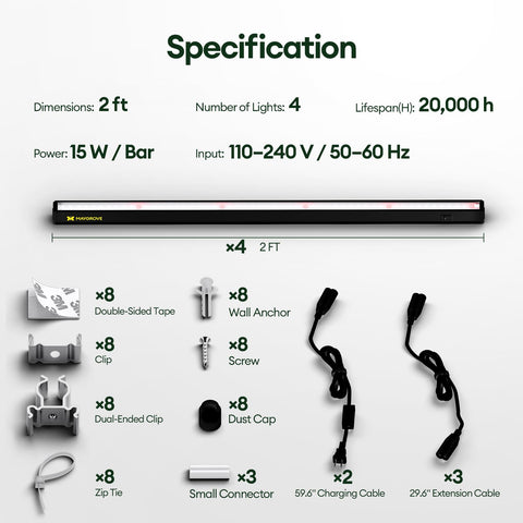 Maygrove T5 LEDs last up to 20,000 hours for reliable growing cycles.