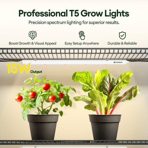 Maygrove T5 660nm deep-red LEDs enhance flowering potential for leafy greens.