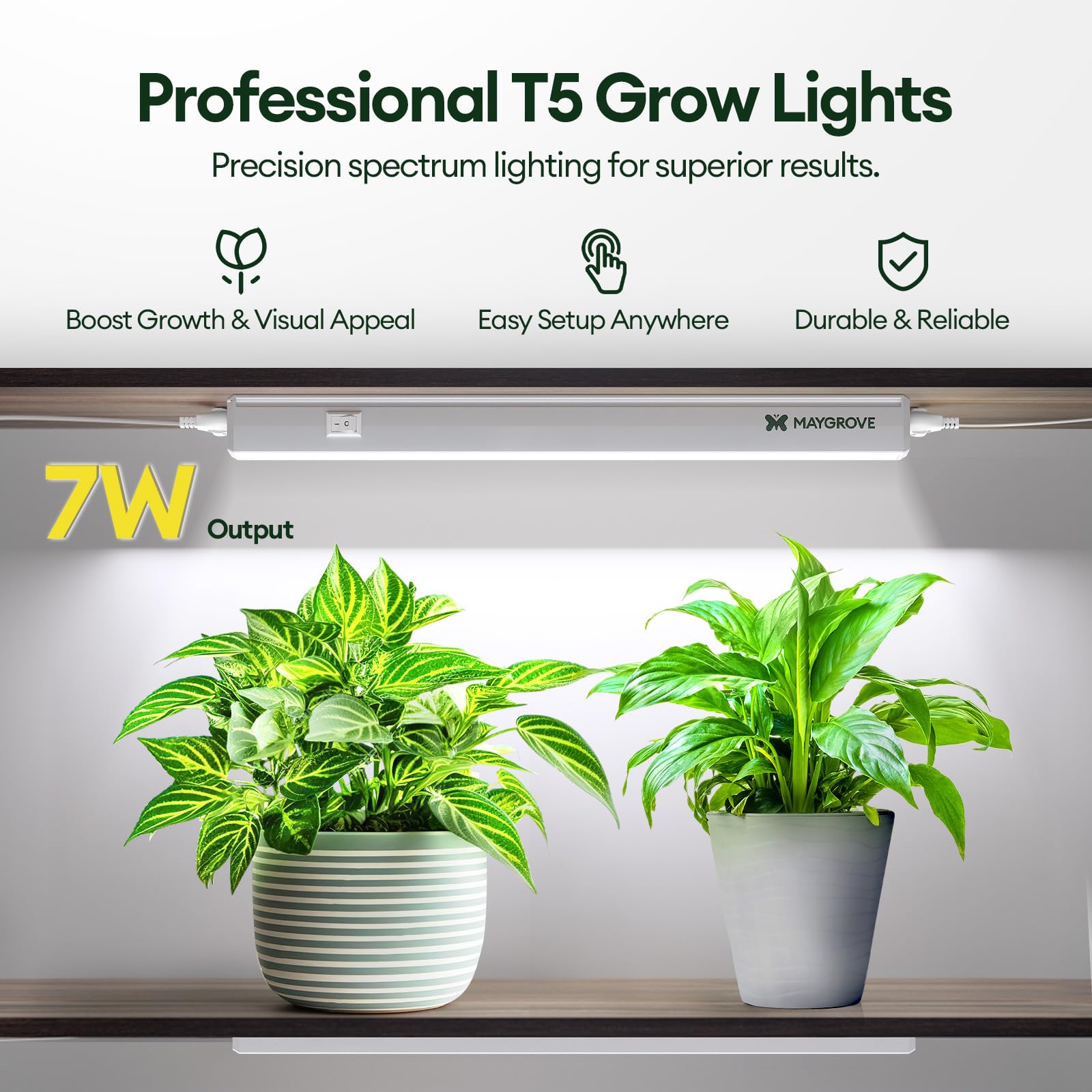 Maygrove T5 clip-mount enables quick, flexible installation on shelves.