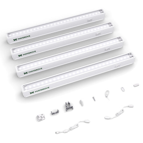 Maygrove T5 grow light strip setup illuminates seedlings with sun-like spectrum for even growth.