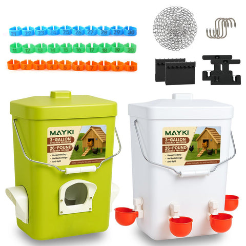 MAYKI chicken feeder waterer set overview showing a clean, efficient system