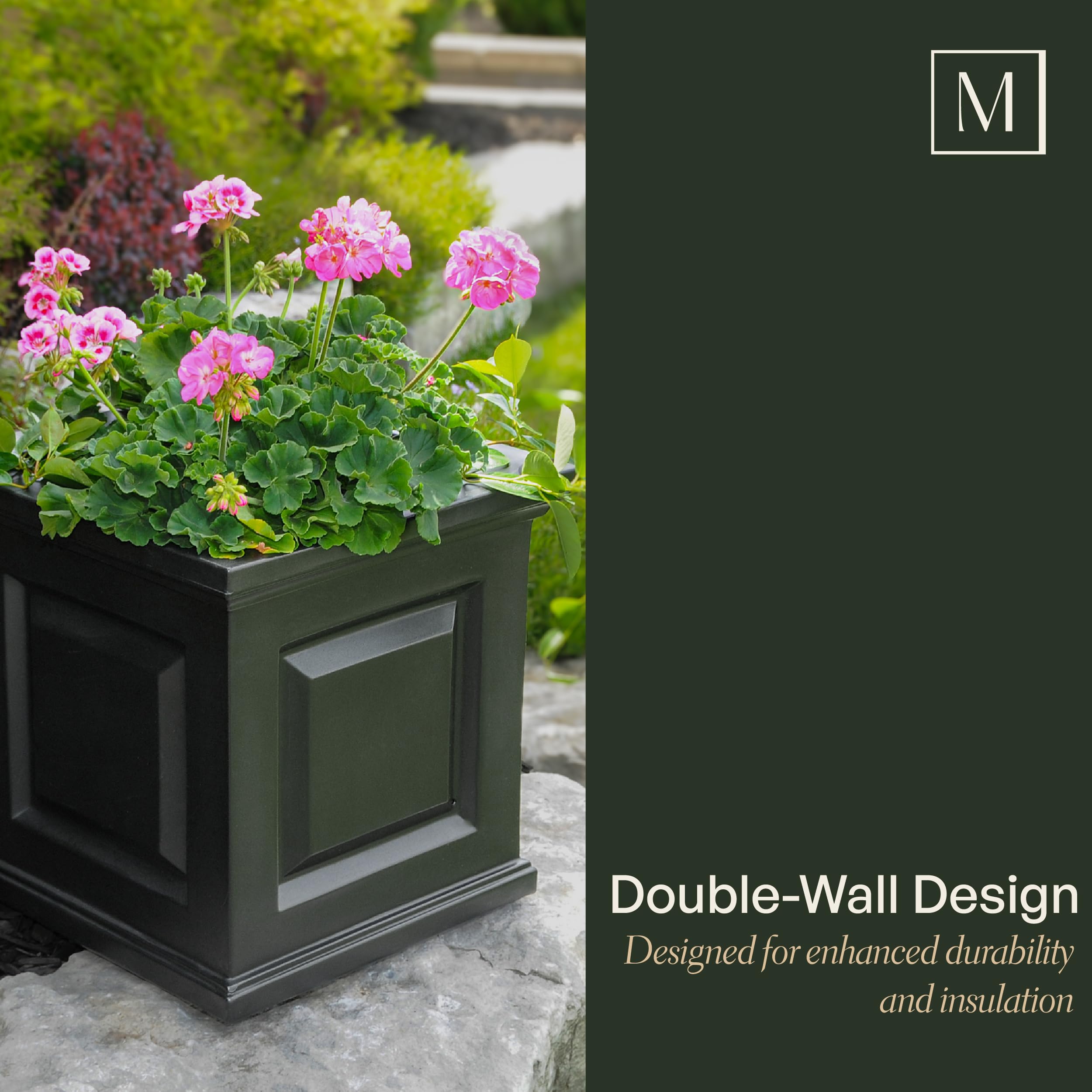 Mayne Nantucket made-in-USA planter backed by a 15-year limited warranty.