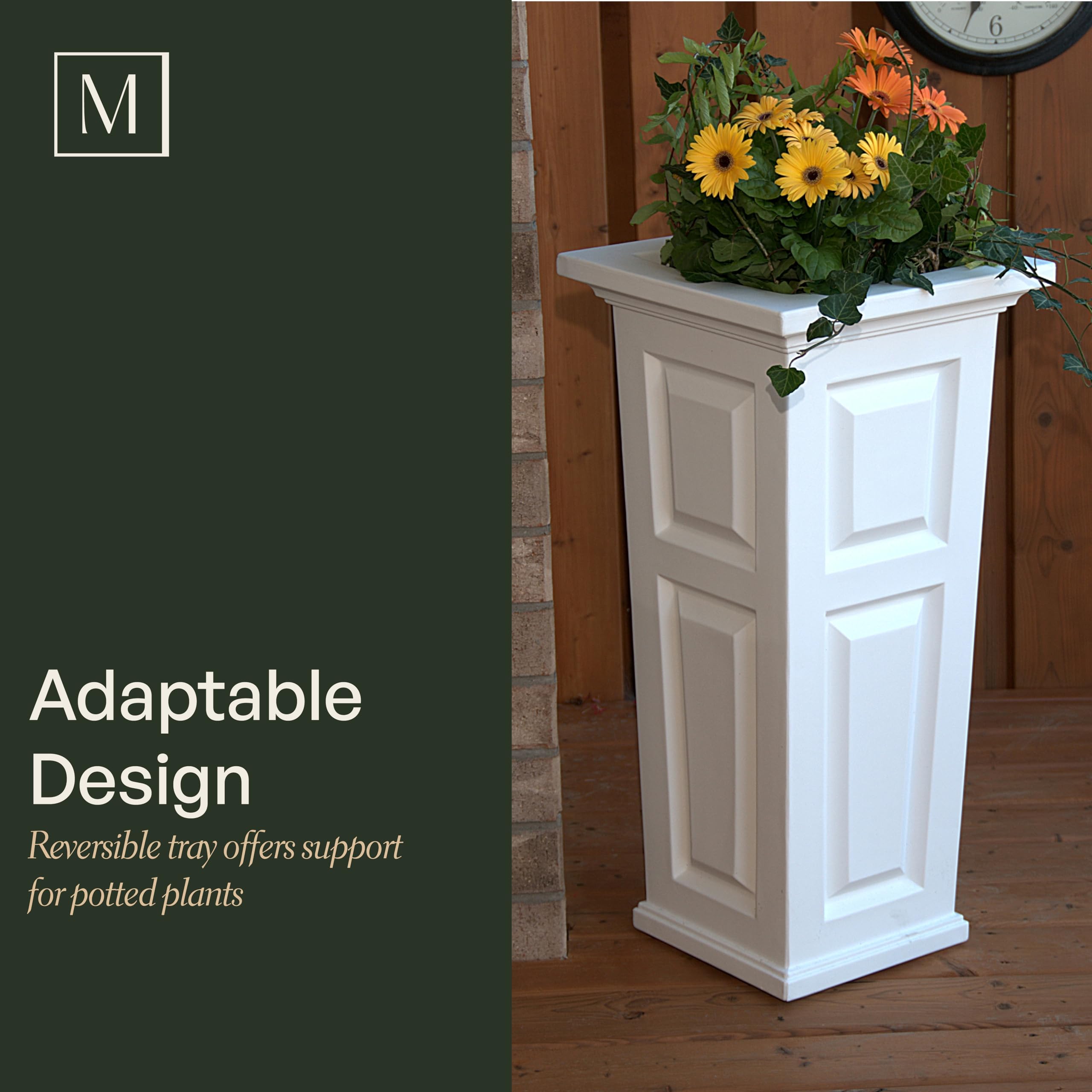 Mayne Nantucket 32-inch tall planter installed at entryway for welcoming greenery.