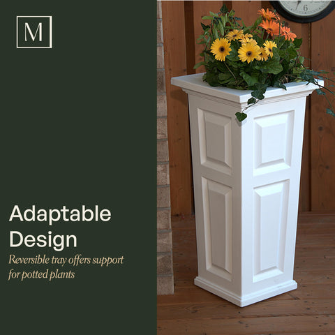 Mayne Nantucket 32-inch tall planter installed at entryway for welcoming greenery.