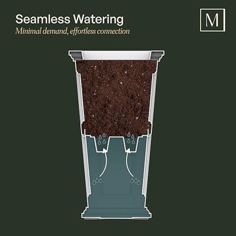 Mayne Nantucket weather-resistant planter on a porch shows fade-resistant exterior.