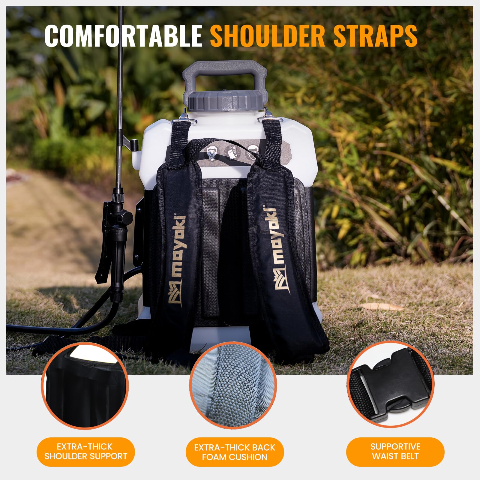 Spray reach up to 25 feet with Mayoki backpack sprayer for wide coverage
