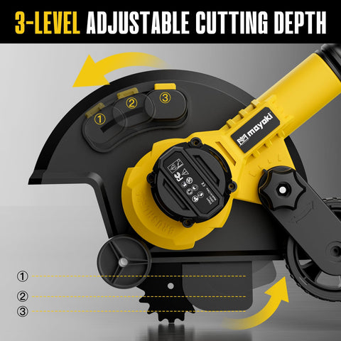 Mayoki edger includes a safety lock for secure operation and storage.