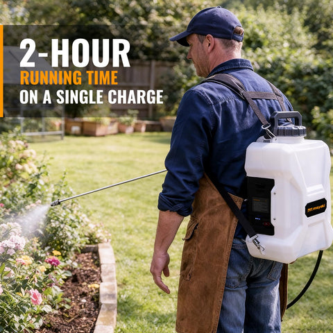 Comfortable padded back and wide straps on Mayoki sprayer