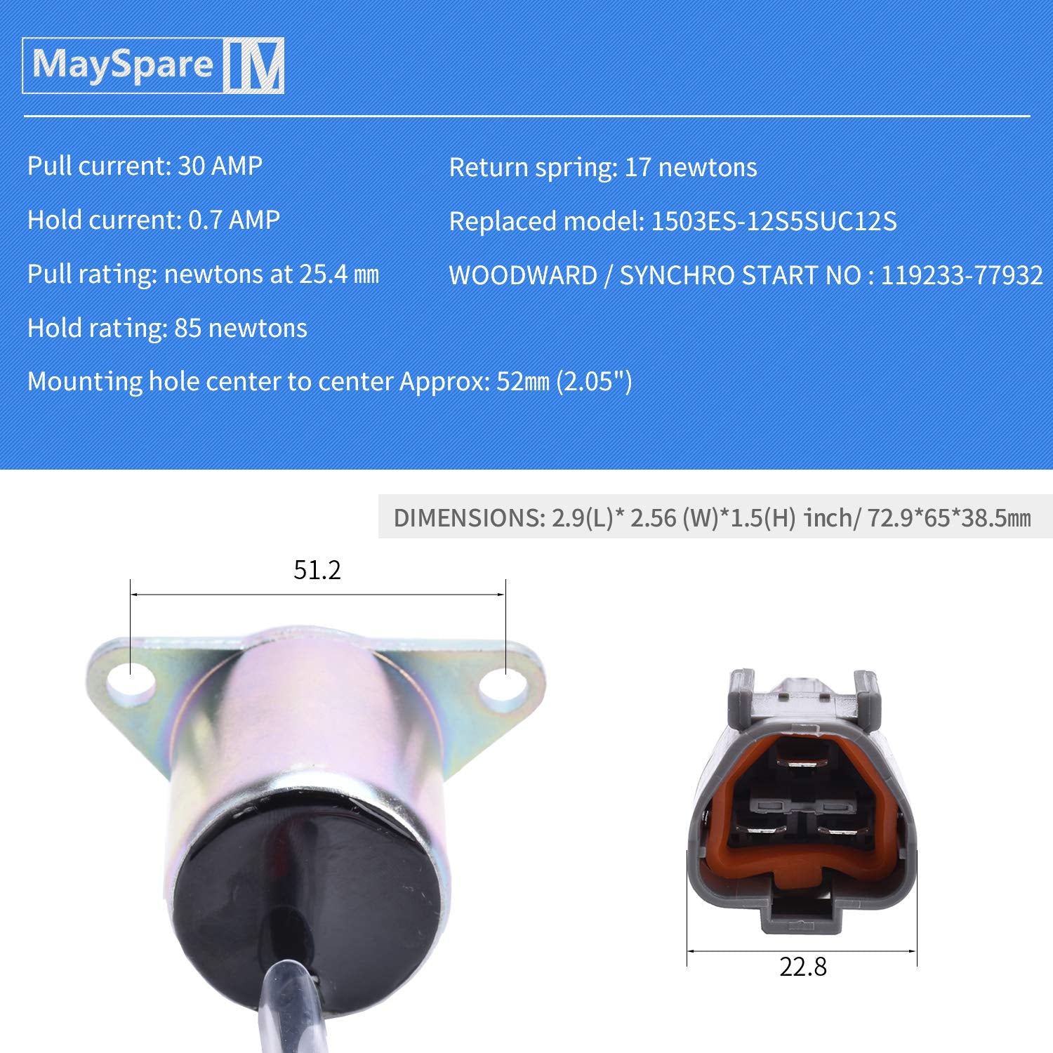 MaySpare solenoid spring-return emphasizes strong return action for quick reset