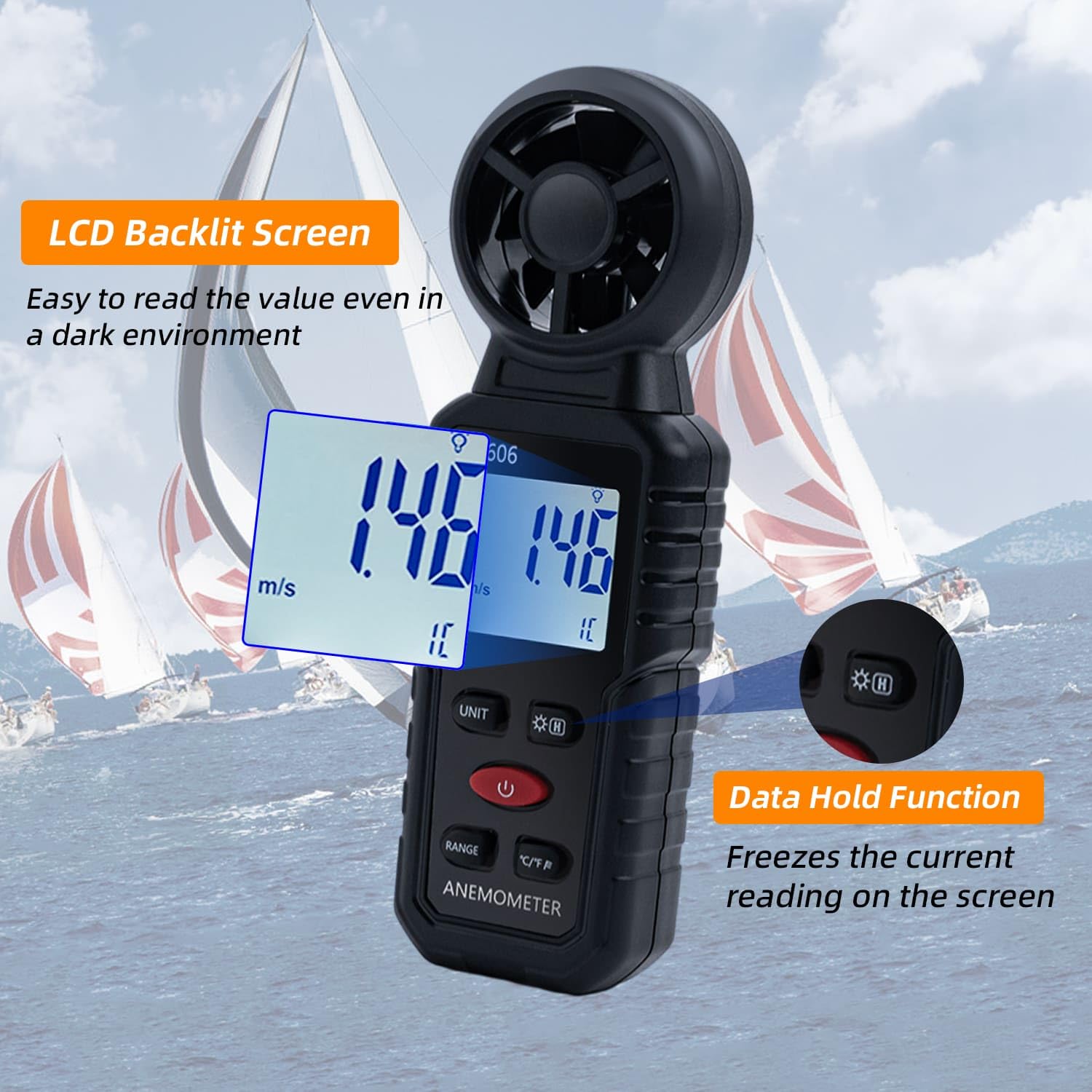 Mcbazel 3-in-1 anemometer max min avg readout for data tracking.