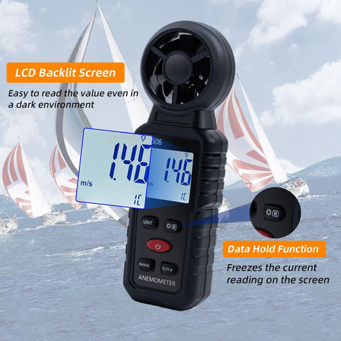 Mcbazel 3-in-1 anemometer max min avg readout for data tracking.