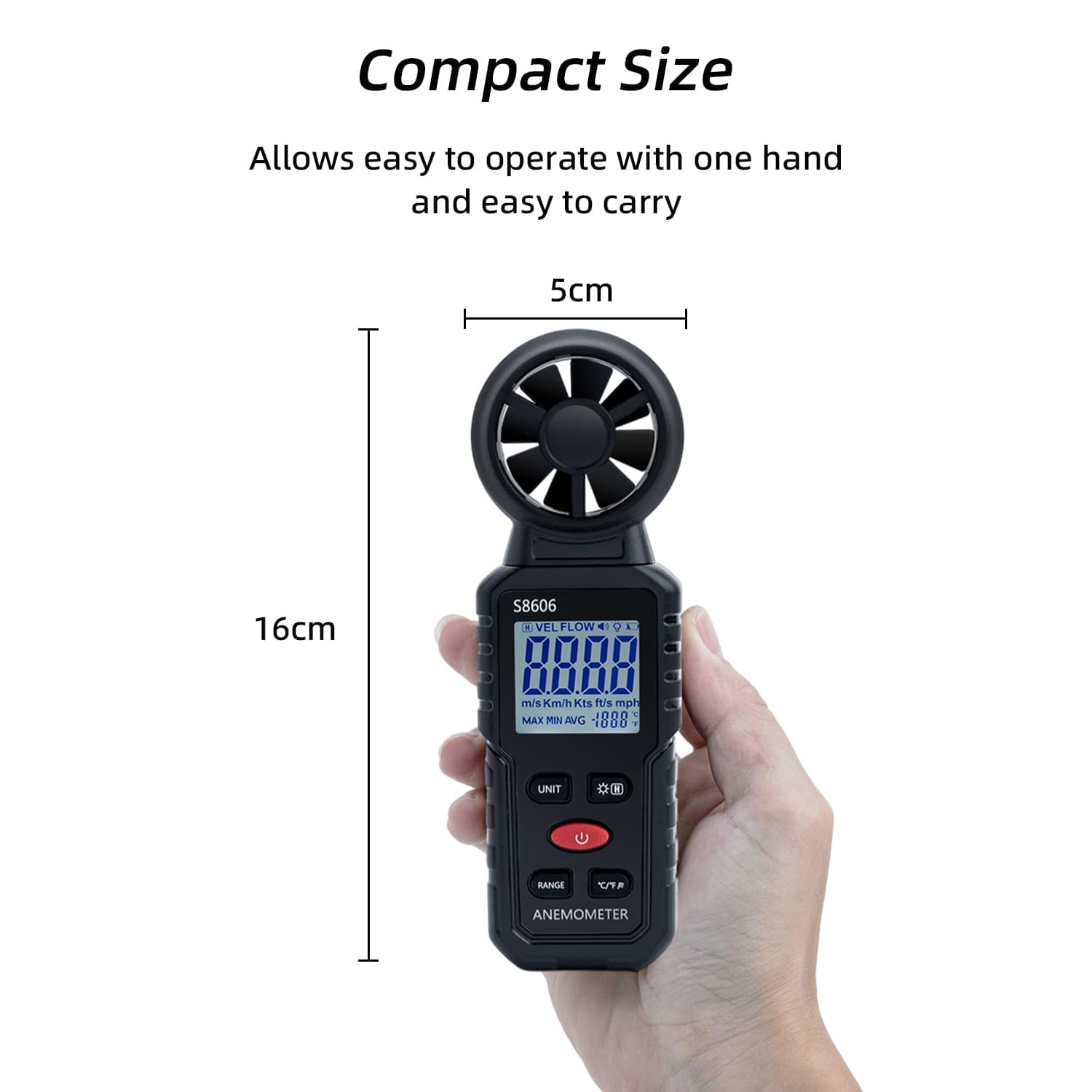 Mcbazel 3-in-1 anemometer temperature display in °C/°F.