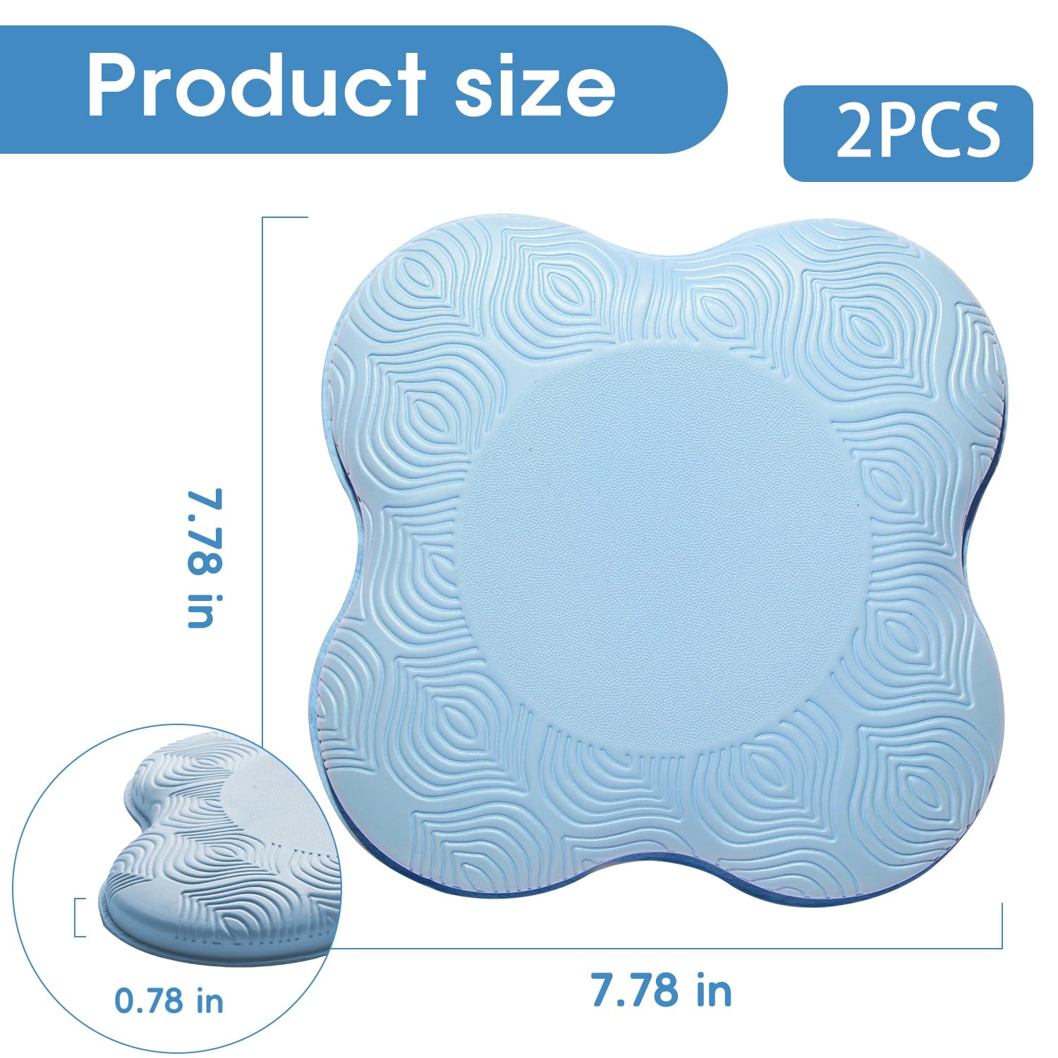 MBHKRRS blue knee pads with ergonomic concave center offering stable support.