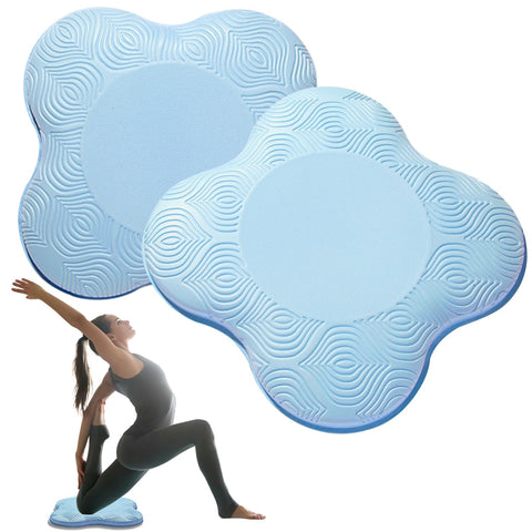 MBHKRRS 2-pack blue yoga knee pads on mat for comfortable kneeling during floor workouts.