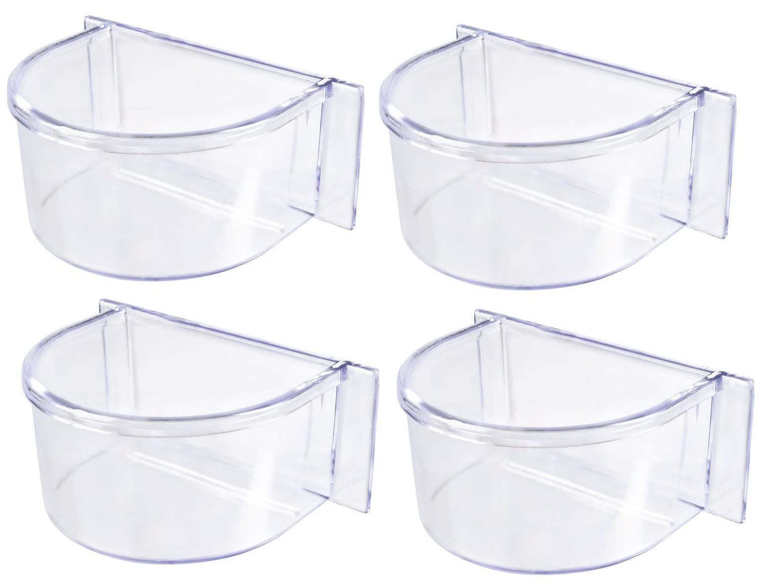 Clear plastic seed water feeder cup shows level for timely refills