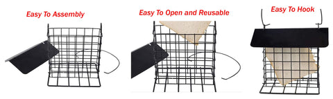 Mcage bird feeder with hanging hook ready for branch mounting.
