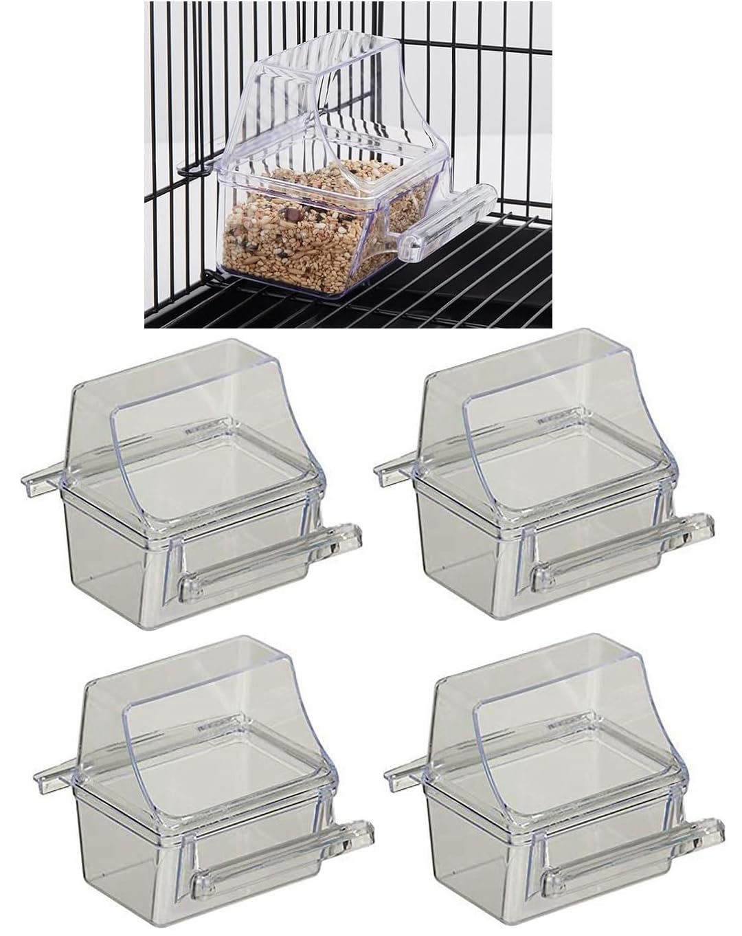 Mcage clear bird feeder cups 4-pack for easy hydration in cages.