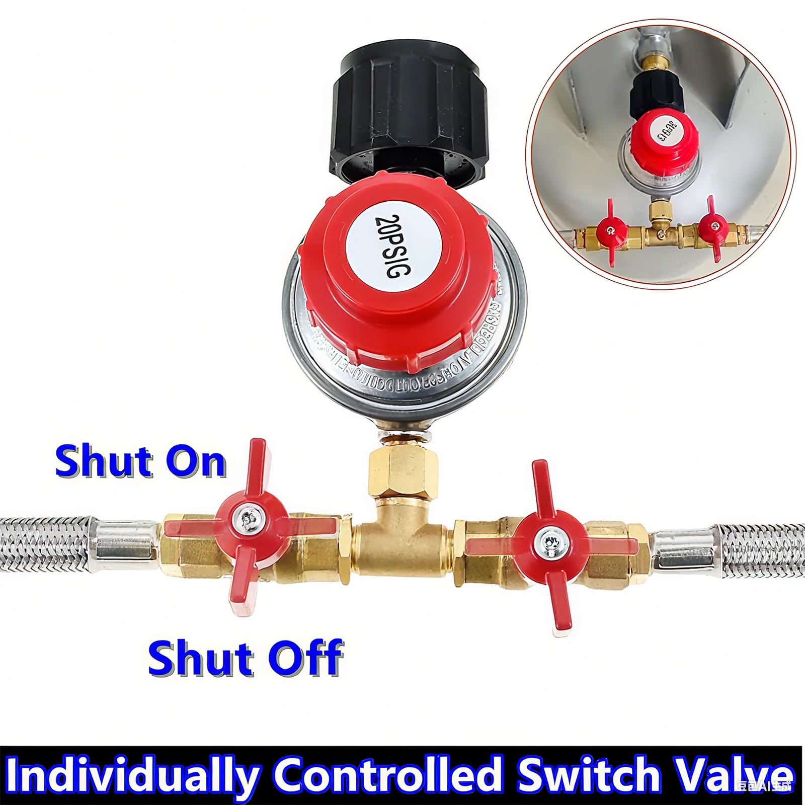 MCAMPAS brass fittings ensure secure connections between regulator and appliances
